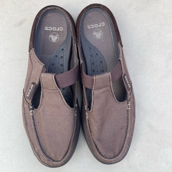Crocs Brown Canvas Slip on Sandal - Picture 2 of 4